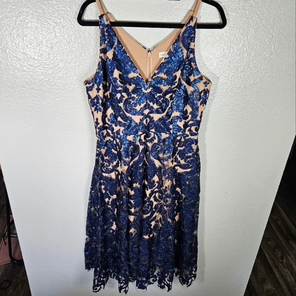 Dress the Population Blue Lace Midi Dress - Picture 3 of 14